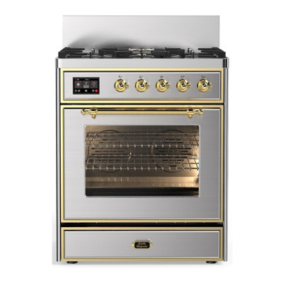 Majestic III Series 30 Inch Dual Fuel Range with 5 Sealed Burners in Stainless Steel (Natural Gas, Brass Trim)