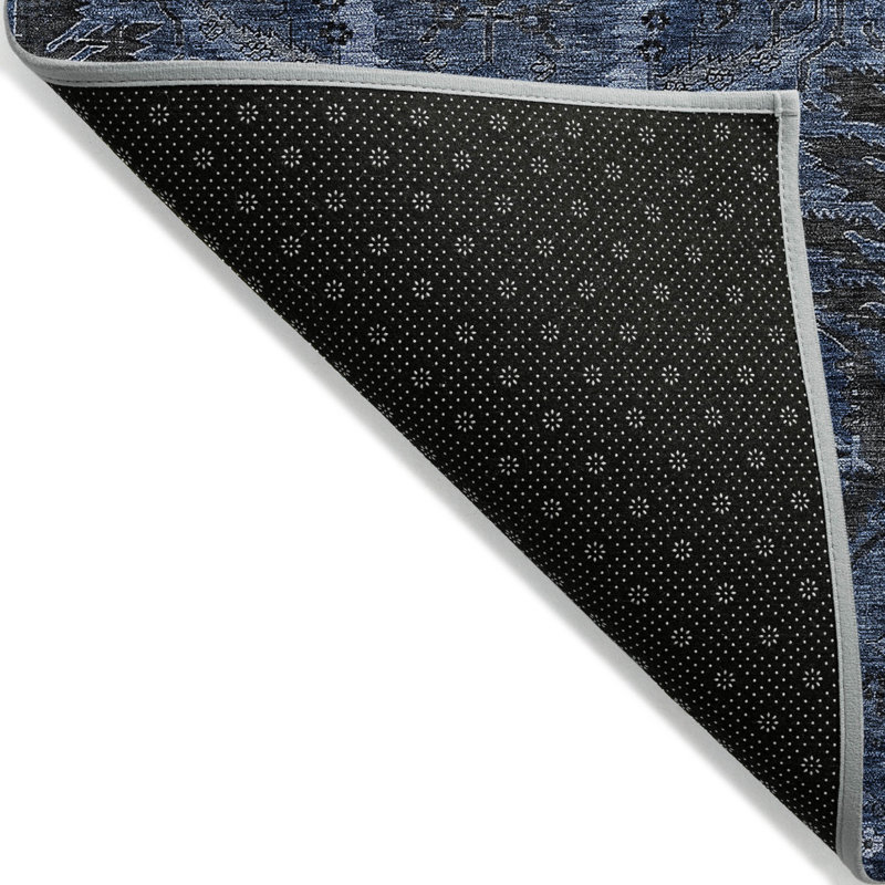 Tapis extérieur lavable damassé bleu marine et gris anthracite 8 pi x 10 pi