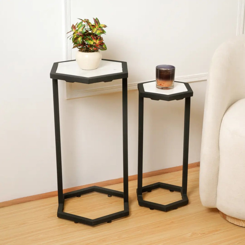 Ensemble de 2 tables d'appoint en marbre