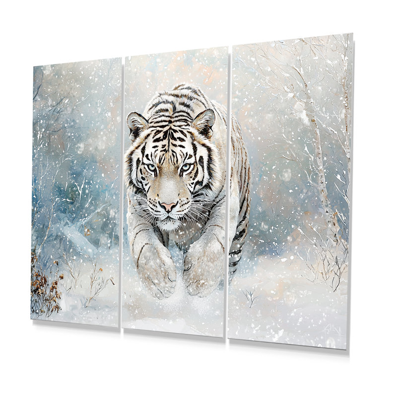 Tigre du Bengale blanc en hiver I - ensemble d'art mural tigre, H 40 po x l 60 po, Impression sans cadre en métal