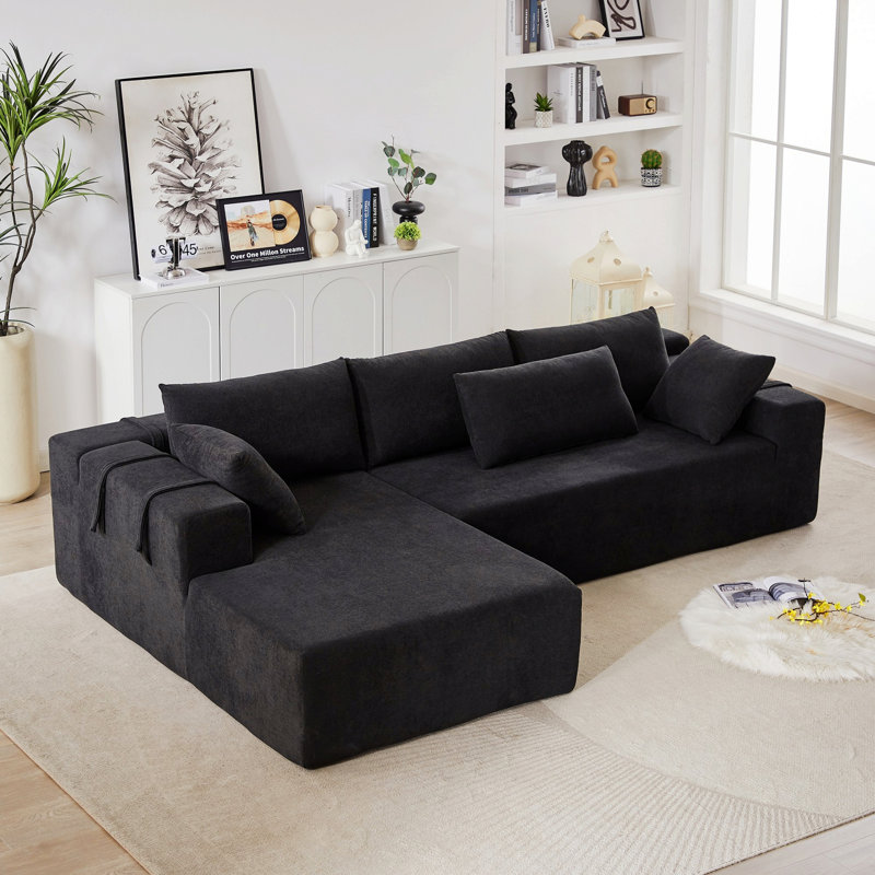 Ensemble de canapé modulaire rembourré Modern, Chenille noir, Orienté à gauche (vu de face)