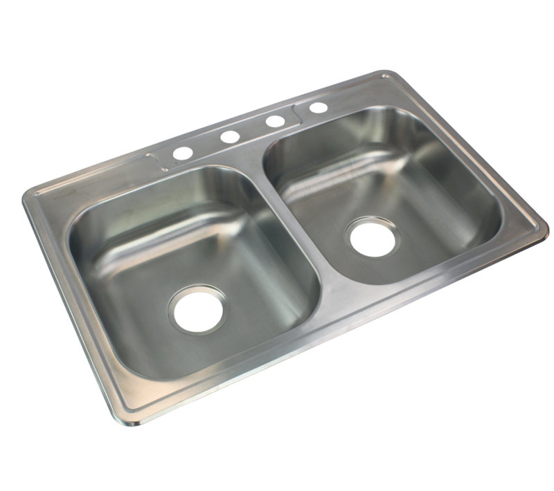 33'' L Double Bowl Stainless Steel Kitchen Sink, 4-Hole