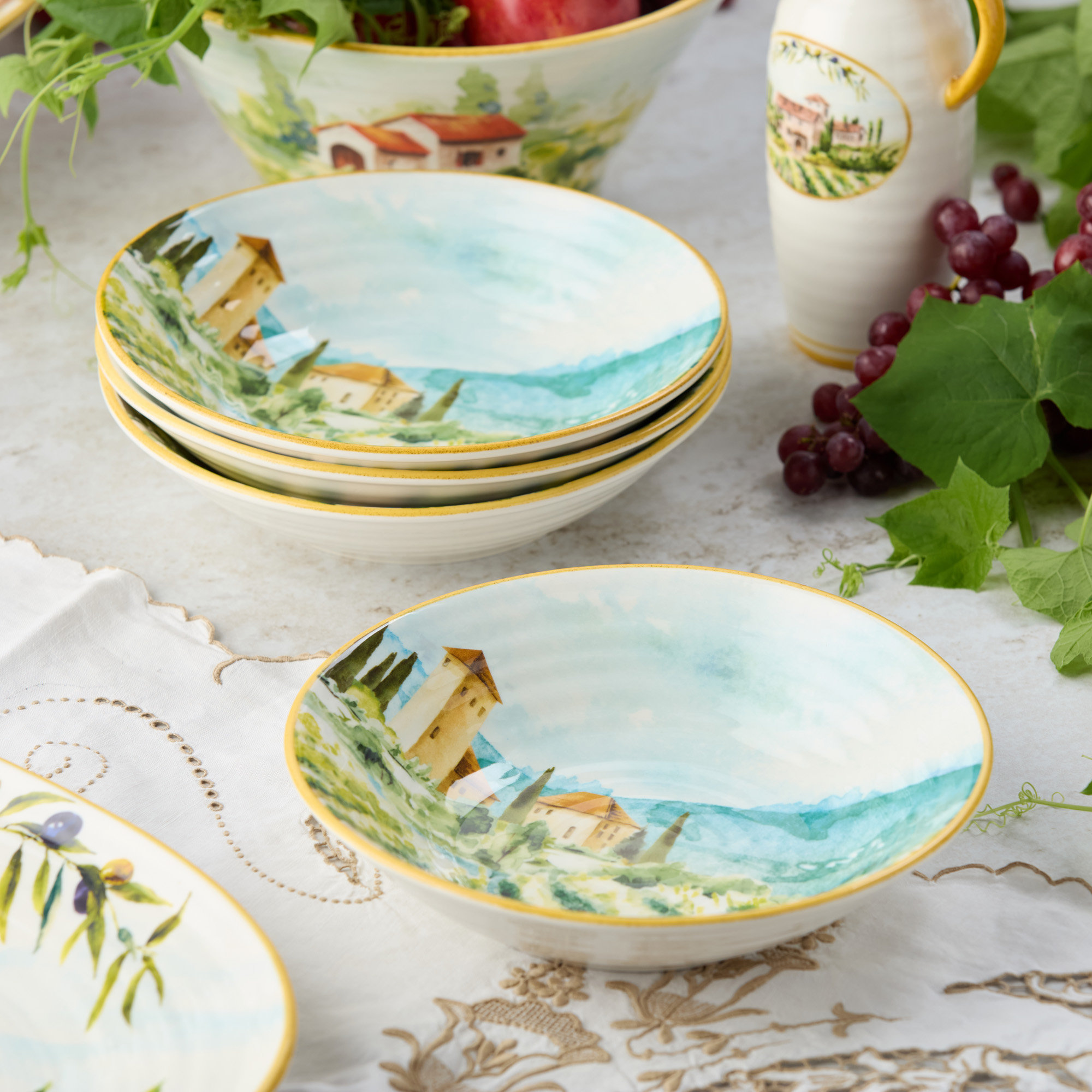 Certified International Tuscany 4-Piece Stoneware Pasta Bowl Set