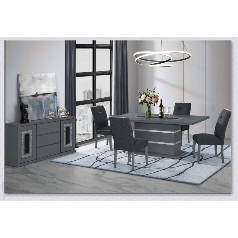 Table de salle à manger ARIYA gris foncé avec des détails scintillants, durable et élégant pour les intérieurs modernes, Gris