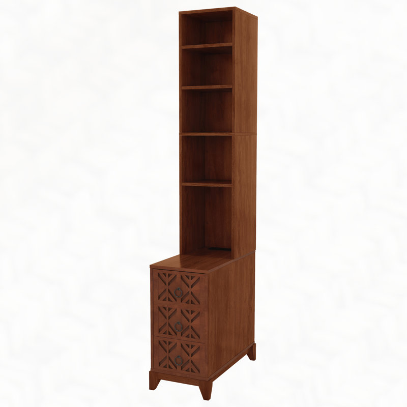End Table with 3 Drawers, Corner Table with 4 Open Shelves, Tall Side Table for Bedroom and Corner