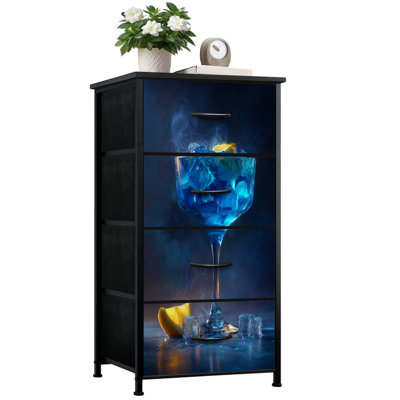 Commode pour chambre à coucher avec 4 tiroirs de rangement Blue Cocktail Ice Lemon Slice Commodes en verre élégantes