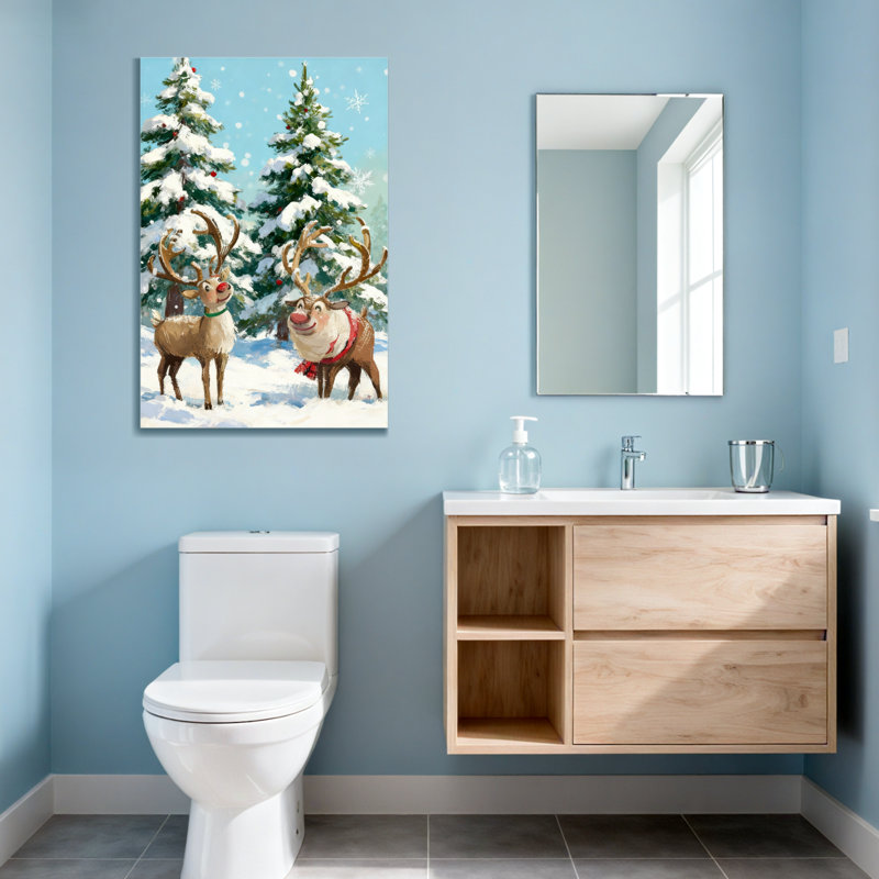 «Christmas Reindeer Christmas Snow Trees Holiday», reproduction d'art sur toile, H 36 po x l 24 po