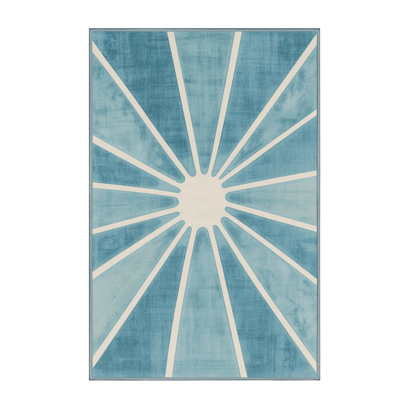 Tapis de couleur unie moderne et contemporain lavable à la machine Elkton Lime - bleu - reliure bleu ciel, 3 X 5