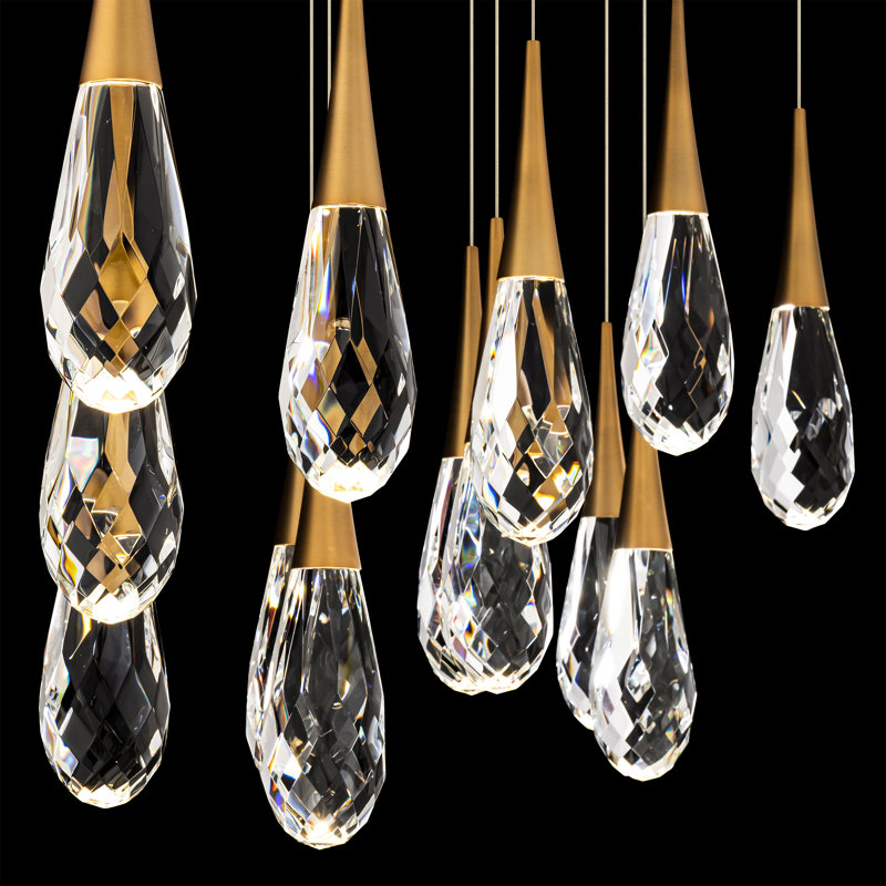 Aged Brass 14-Light Crystal LED Multi-Light Pendant