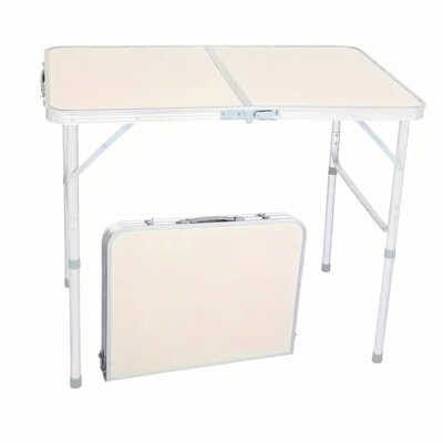 Lightweight Outdoor Camping Folding Table - Aluminium With 3 Adjustable Heights, Water- Top, Fixed Grip For Easy Carry, Ideal Barbecues Beige + Silver Gray Portable Surface, Transport, Suited Picnics