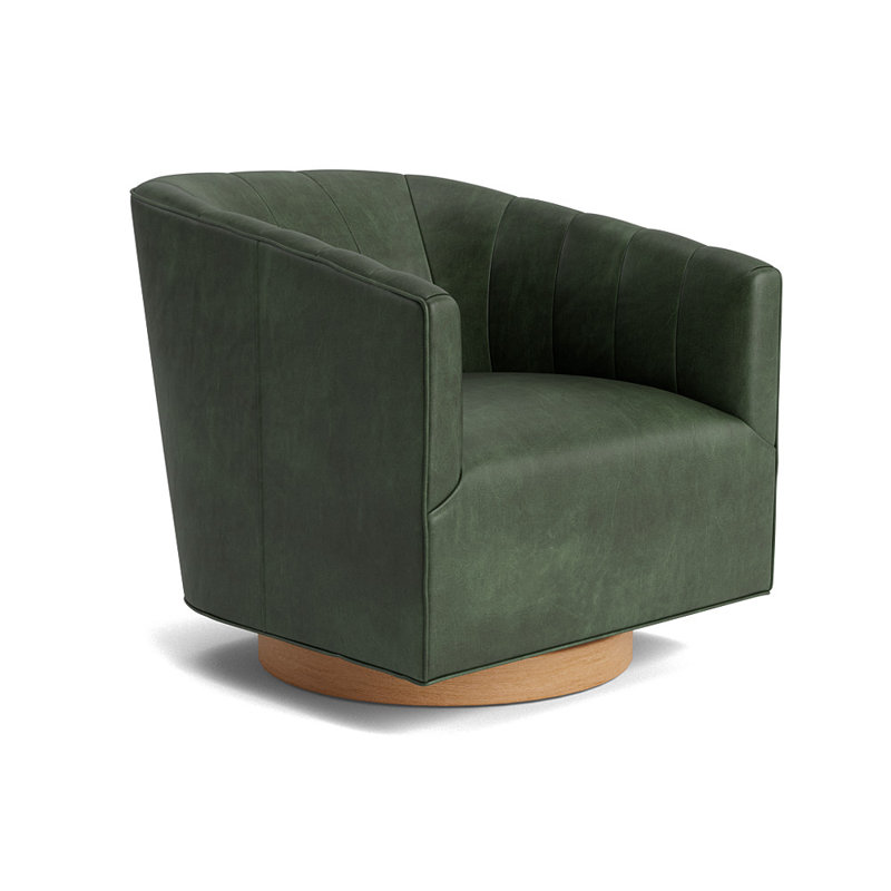 Cooper Upholstered Swivel Barrel Chair, Natural, Bedford - Evergreen