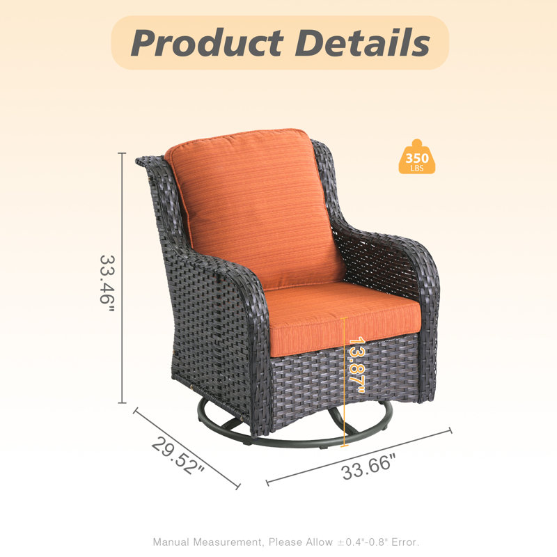 Ensemble de conversation d'extérieur pour 7 personnes avec coussins, Brun, Orange