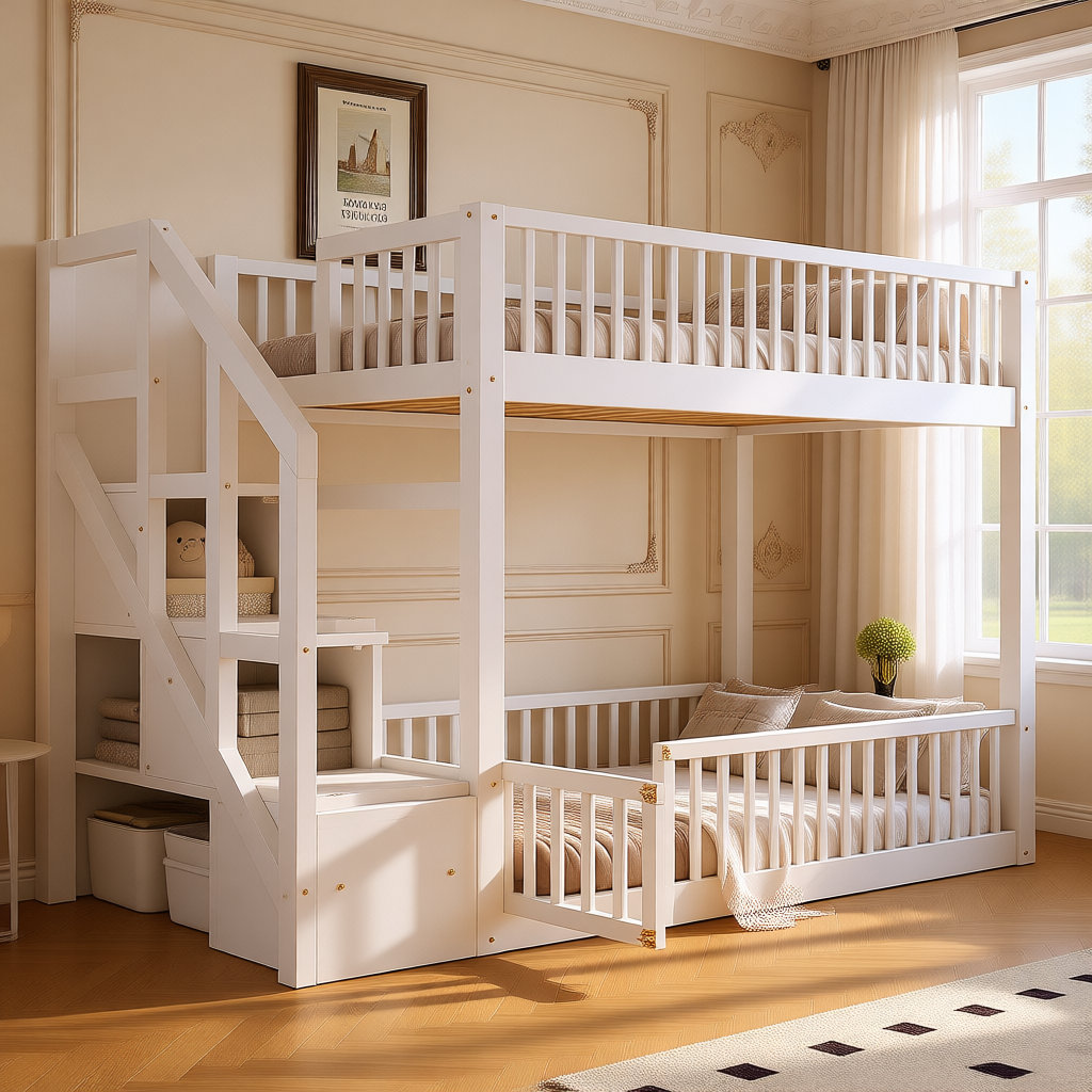 Latitude Run® Twin over Twin Low Bunk Bed with Ladder and Storage ...