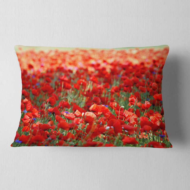 Thick Red Poppy Flower Field - Coussin décoratif imprimé floral