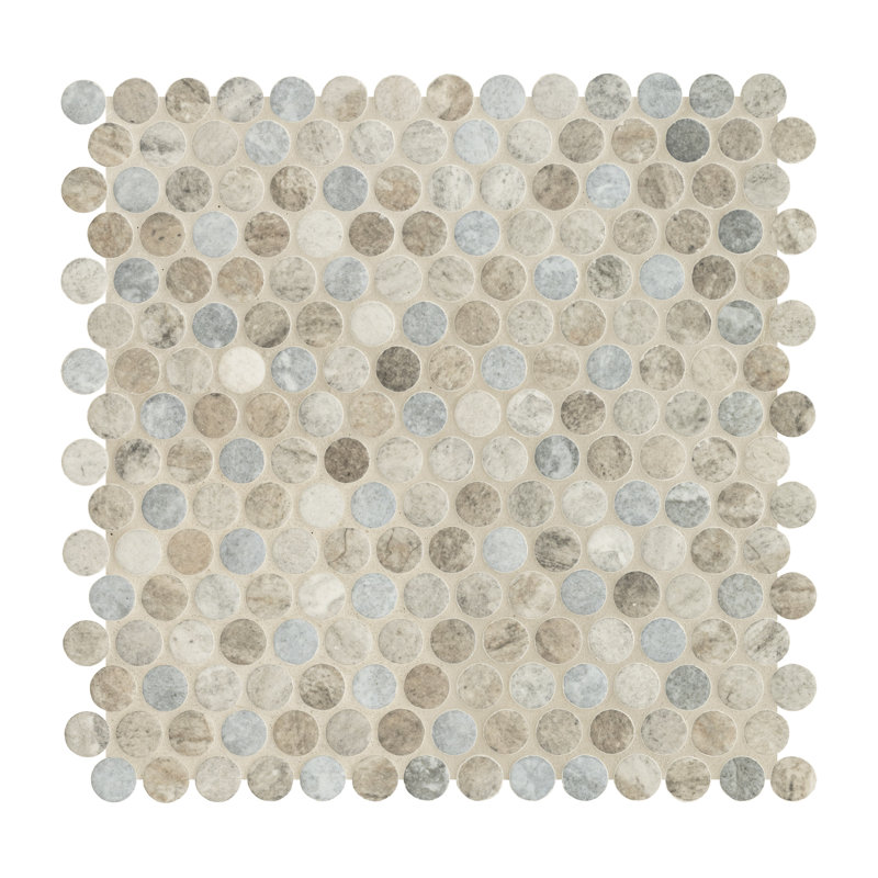 Montessa Penny Round 12 in. x 12 in. Glossy Glass Mosaic Wall Tile, Sora