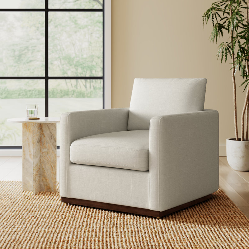 Bobbi Rounded Back Upholstered Swivel Armchair, Effie Linen Performance Linen