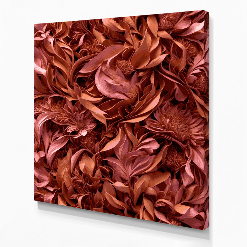 "Abstract Florals 80", art mural sur toile brune, H 32 po x l 32 po