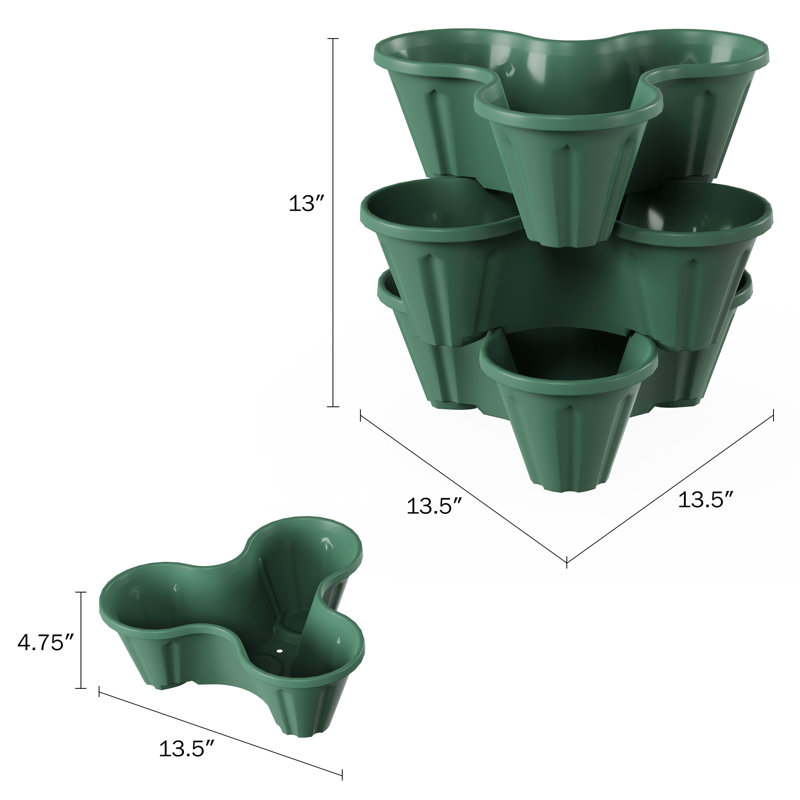 Pure Garden 3-Tier Stacking Planter Tower, Green, Green