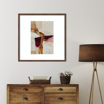 Gold Burgundy Geode Marble Abstract Textured Luxe Wood Framed Wall Art Print