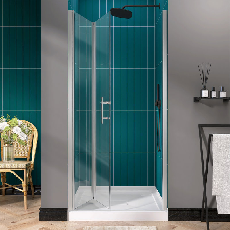 34" W X 72" H Frameless  Bifold Pivot Swing Glass Shower Door With Tempered Glass Panel, Chrome