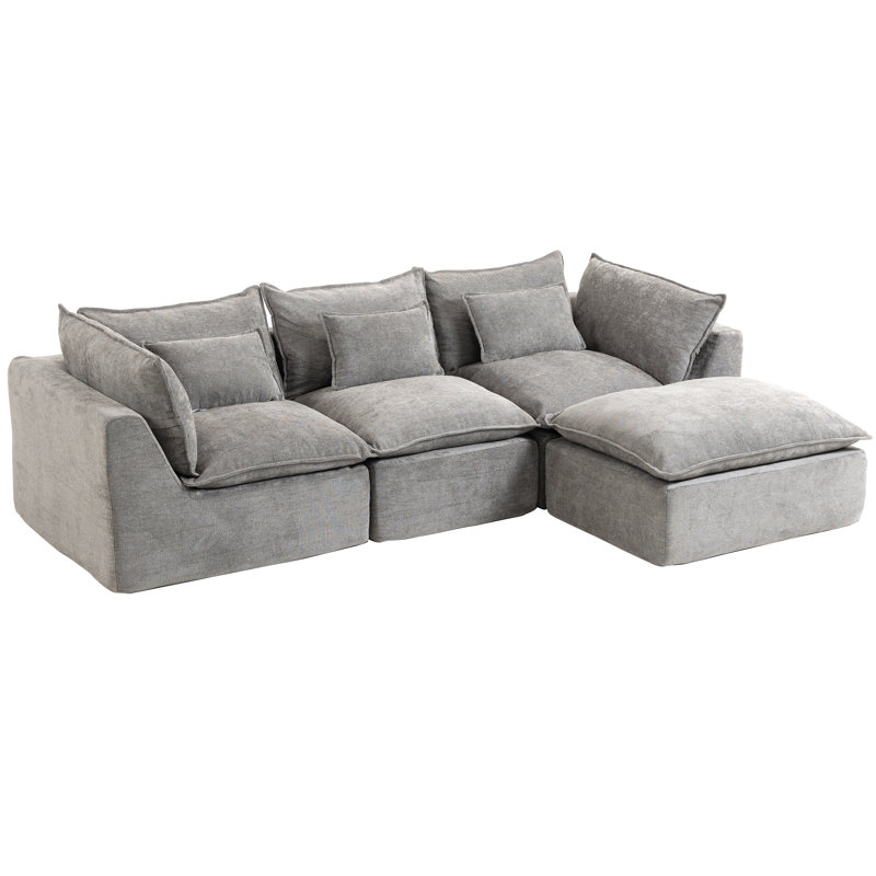 102.3" L-Shaped Sofa Comfy Cloud Couch With Ottoman, Gray