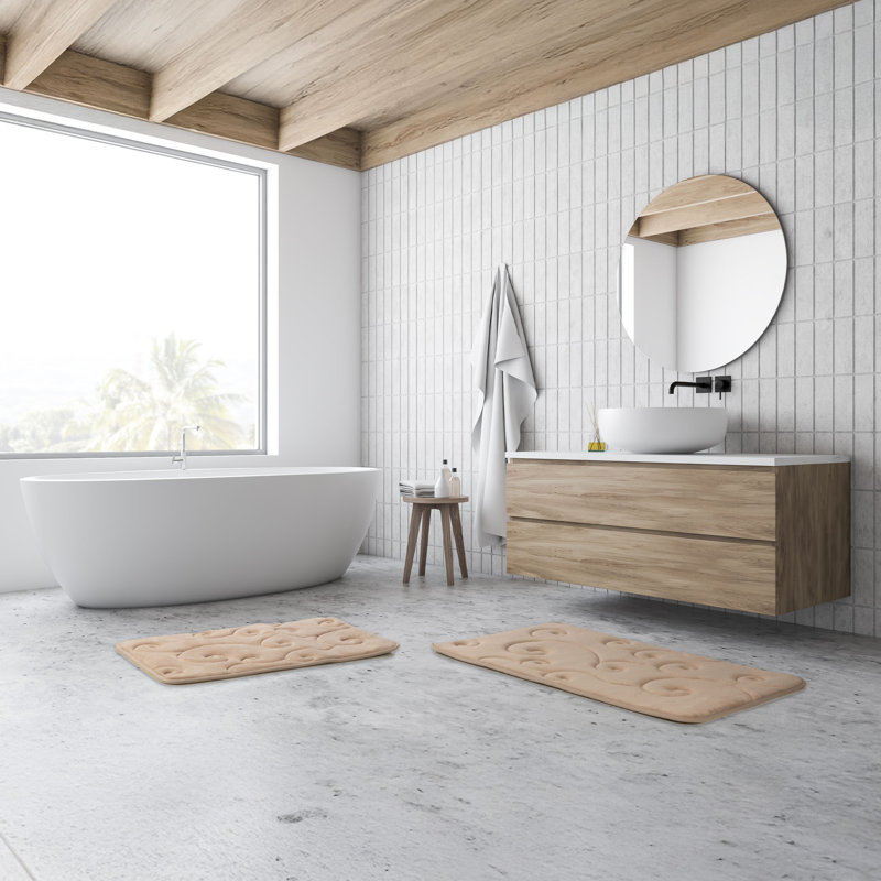 Lavish Home Set of 2 Memory Foam Bath Mats, Taupe, Taupe