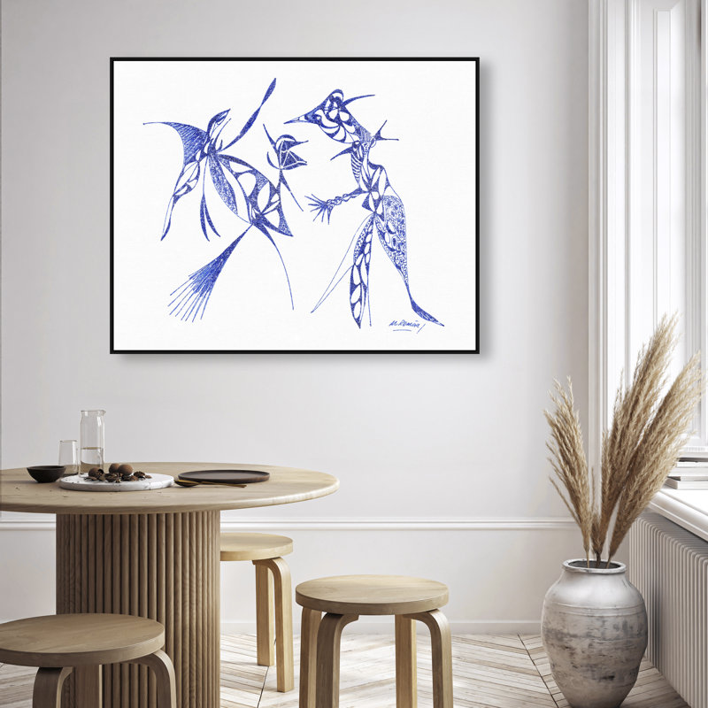 Manuel Roman - Dueling Herons Print by Oliver Gal, 37"H x 46"W, Black Floater Frame