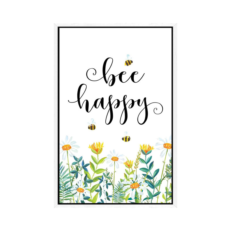 Bee Happy - Print on Canvas, 101.6 cm H x 66.04 cm W, White Framed