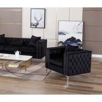 Chaise en velours noir Rheba