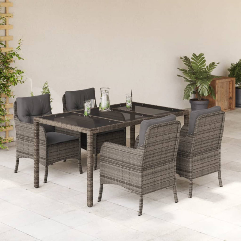 Ensemble de salle à manger de patio Dakota Fields avec coussins en rotin de poly, Gris foncé / rotin gris, 6