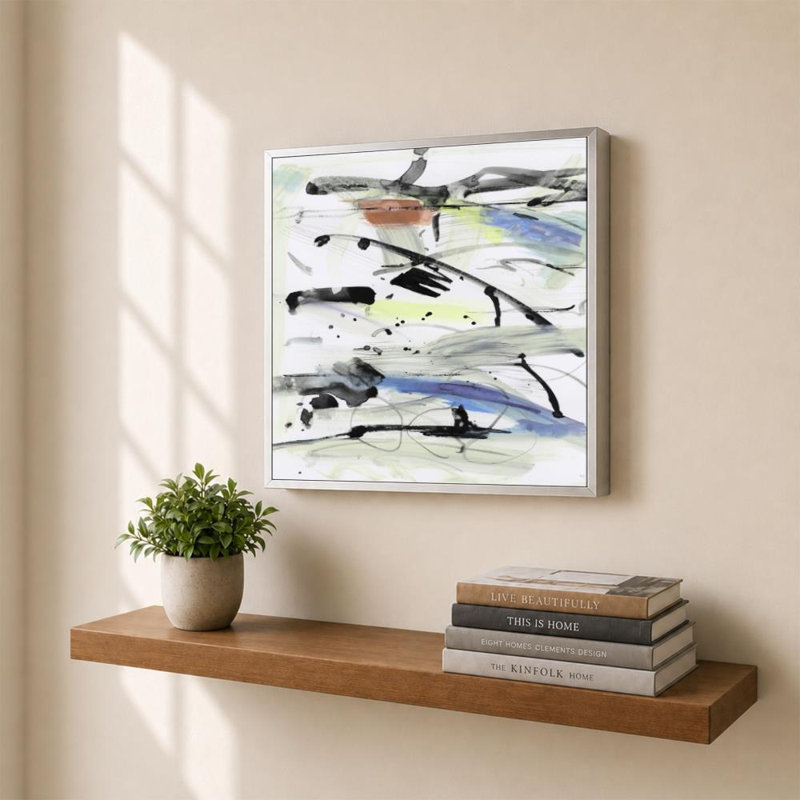 Champ d'été III par Susan Jill - Graphisme sur toile, H 30 po x l 30 po, Cadre plat flottant, Argent
