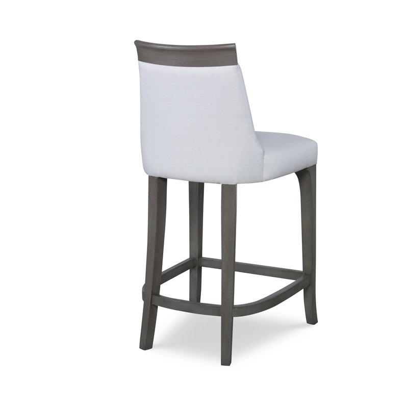 Mira Upholstered Stool with Solid Wood Frame, Greige, White