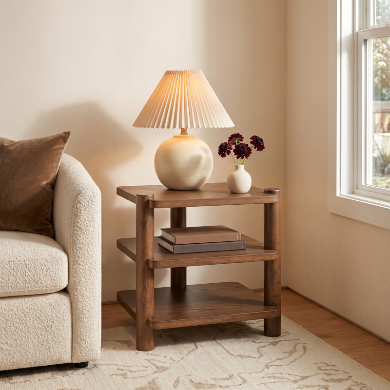 Hepburn 3 Shelf Wood Accent Table, Medium Oak
