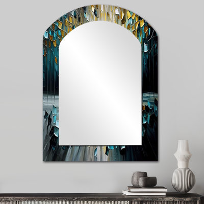 Abstrait nature arbres, peinture II - miroir asymétrique abstrait, miroir mural décoratif arche noire, impression d'art en métal