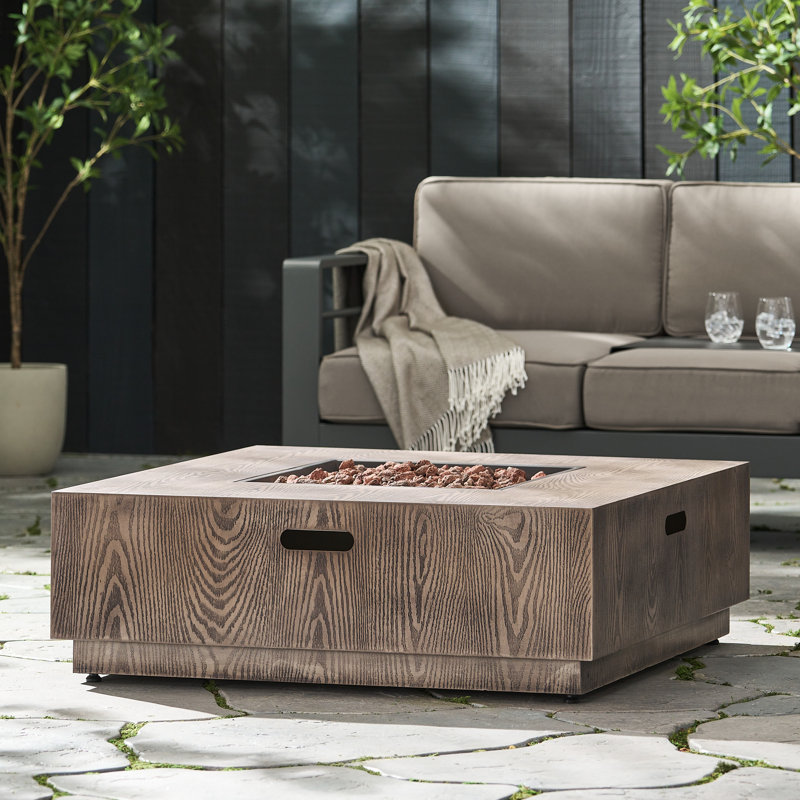 Wellington Square Iron Fire Pit With Wood Pattern Design And 50,000 BTU Output