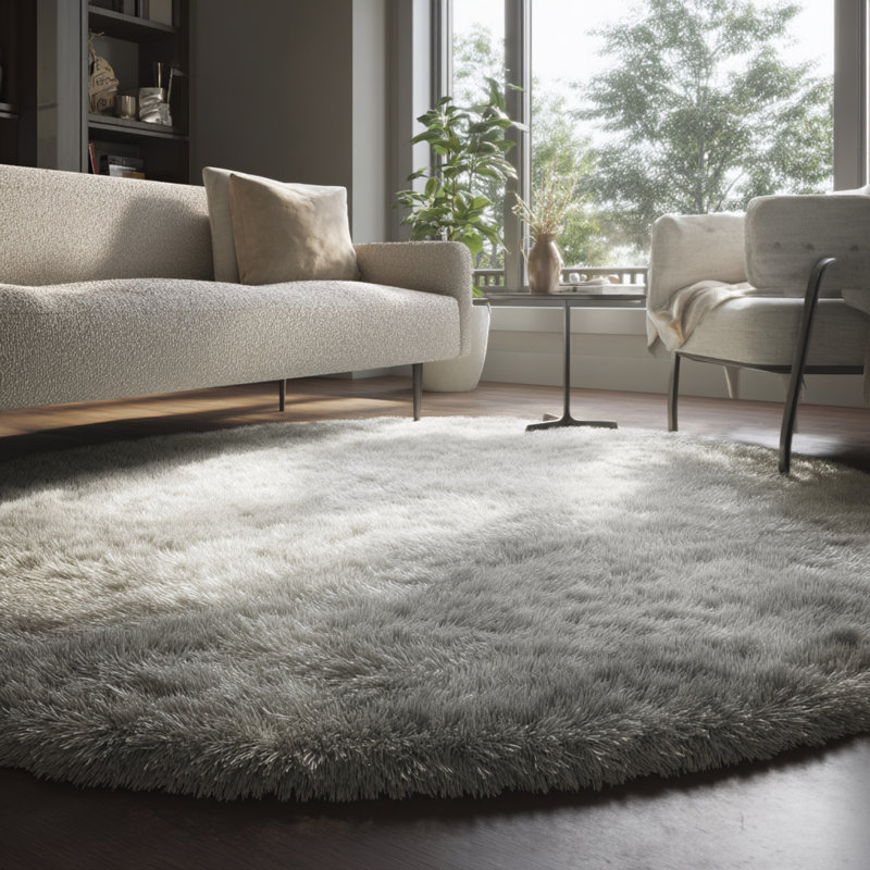 Joellen Authentic Hand-Woven Handmade High Pile & Thick Modern Classic Design Beige Shag Polyester Area Rug, Round 7'9"
