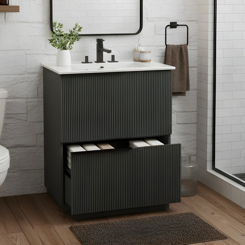 Meuble-lavabo 30 po avec lavabo en céramique, armoire en MDF et tiroirs pleine extension, vert