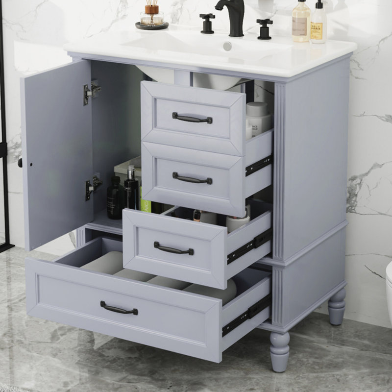 Bathroom Vanity with Sink Bathroom Cabinet with A Door and Three Drawers, Gray