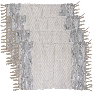 Ensemble de 4 napperons en cuir et coton à rayures Les Fêtes Chindi