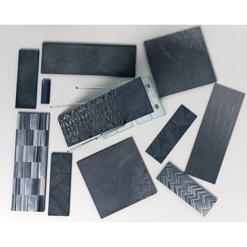 16" x 48" Ceramic Patterned Tile, Navy