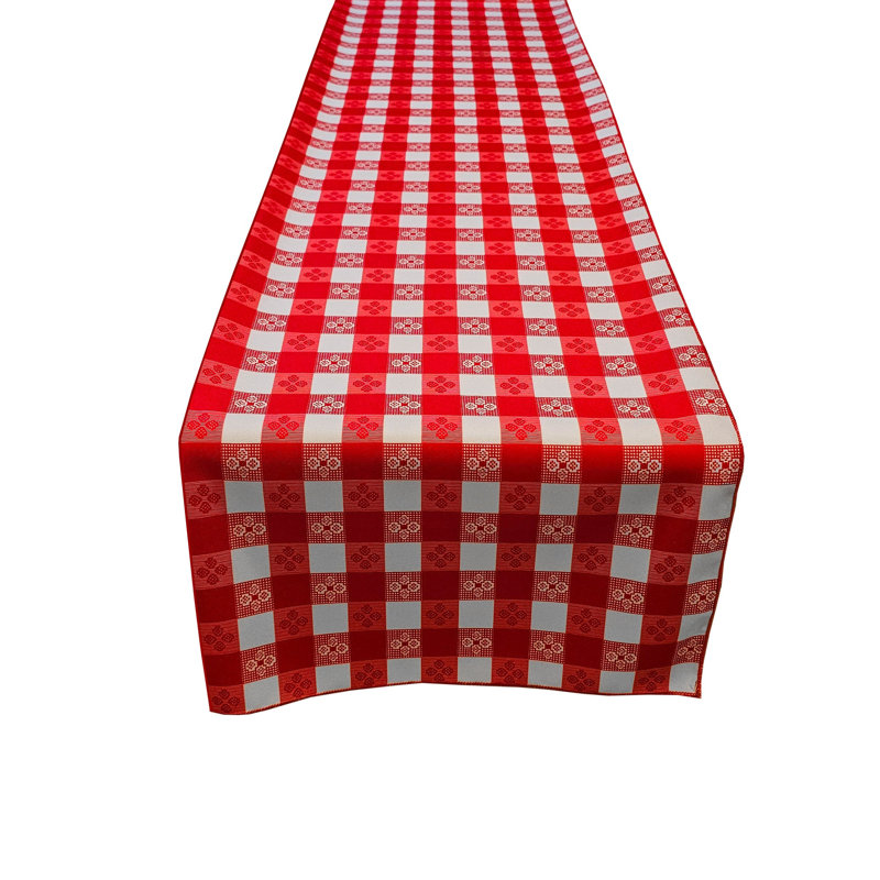 Poplin Tavern Gingham Checkered Polyester Table Runner, 90" L x 12" W, Red