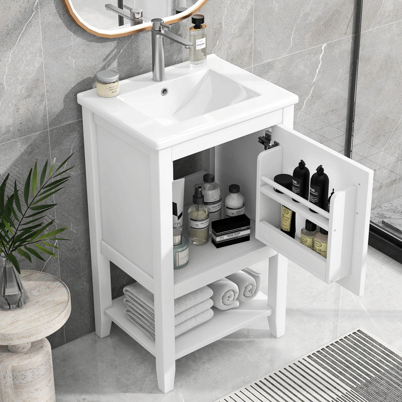 Meuble-lavabo de 20 po avec lavabo, armoire de salle de bain avec porte à fermeture douce, support de rangement et tablette ouverte