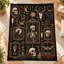 Plaid gothique squelette, jeté en flanelle noire orné de crânes, corbeau, bois de cerf, papillon de nuit, livres et bougies, idéal pour canapé, lit ou coin lecture, 76 x 102 cm-135451163