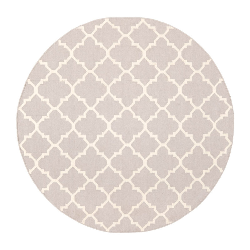 Rodgers Hand Woven Flat Weave Wool/Cotton Geometric Rug in Gray, Round 6'