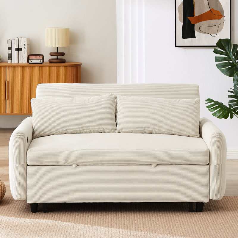 Living Room Bed With 3 Adjustable Angles And Foam, Beige Pull-out Couch Foam Filler Levels