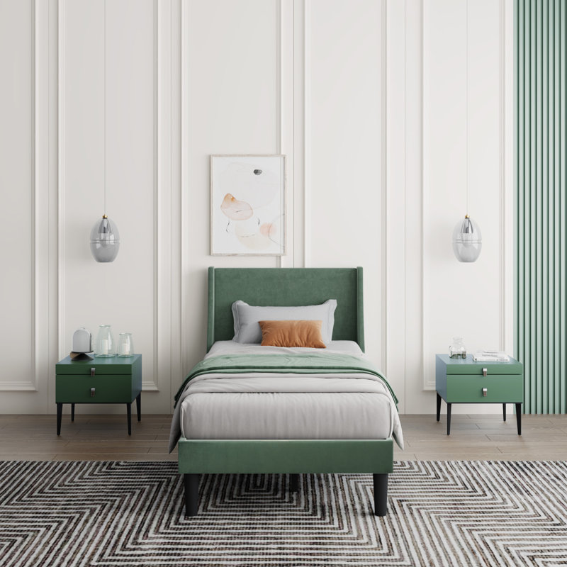 Mei Upholstered Bed, 3ft , Green