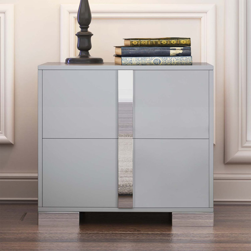 Table de chevet avec 2 tiroirs pour un rangement et un style améliorés, Gris