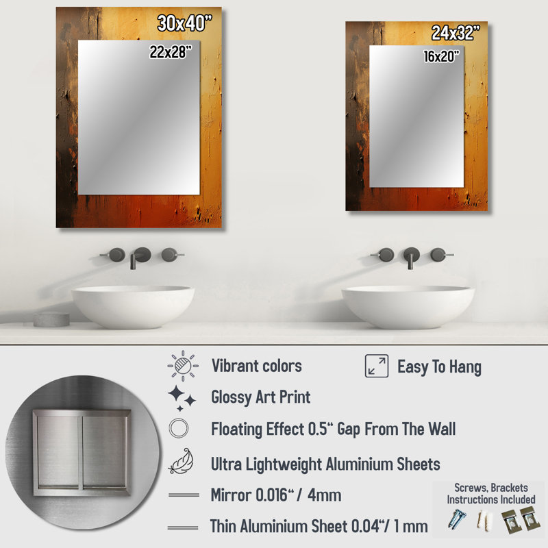 Orange Chaos Collage II - Abstract Collages Decorative Mirror, Modern Wall Mirror, Printed Metal Art, 32" x 24"