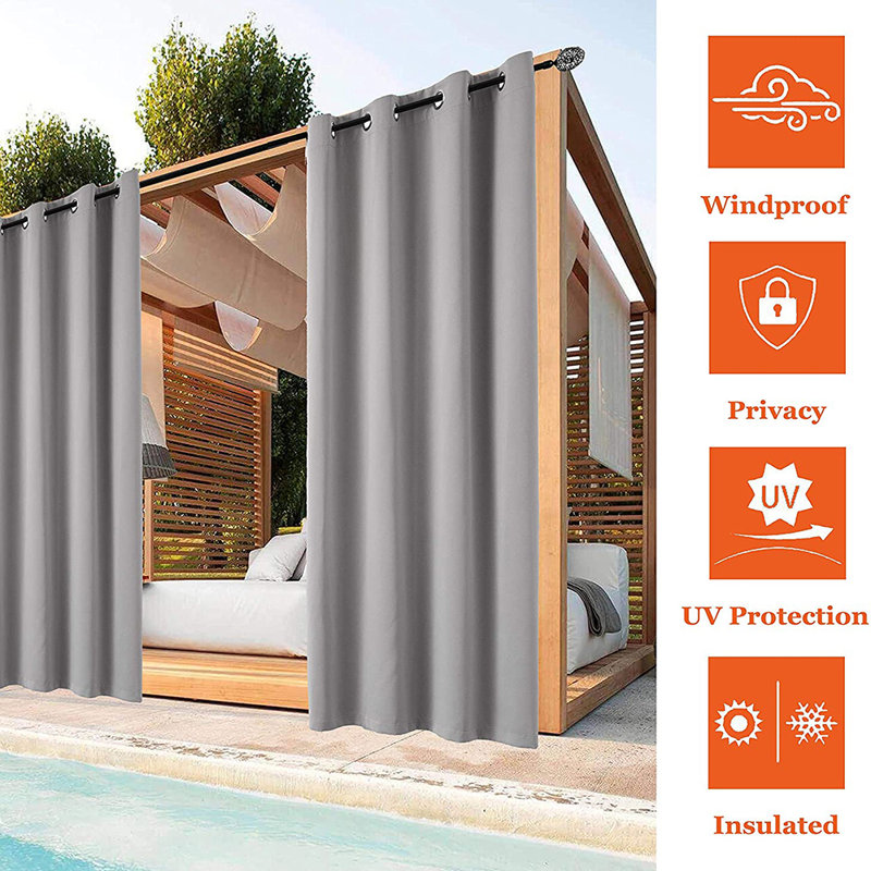 Outdoor Blackout Curtain Pair, 52 W x 94 D cm, Light Grey