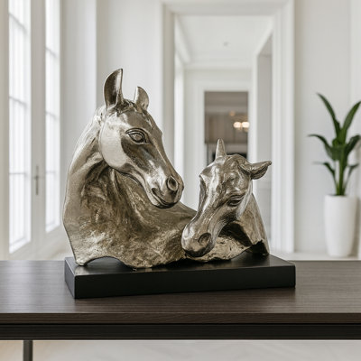 Borlase Animals Figurines & Sculptures – Handcrafted Aluminum Two Horse Sculpture